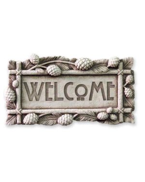 Cast Stone Welcome Plaque Featuring Pine Cones Pine Cone Welcome